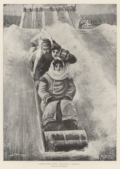 Canadese wintersporten, rodelen in Montreal door Clarence F. Underwood